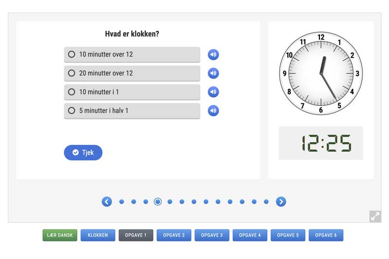 Screenshot af klokken-opgave