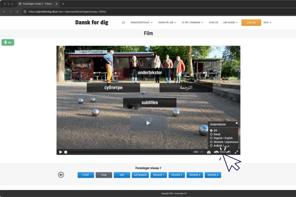 Screenshot fra filmen, der viser hvordan man finder undertekster